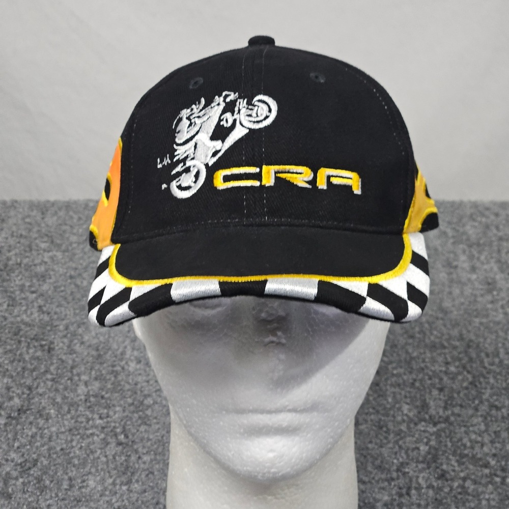 CRA Motocross Hat Black Yellow Checkered Flames Racing Cap Racing‎ Motorsports